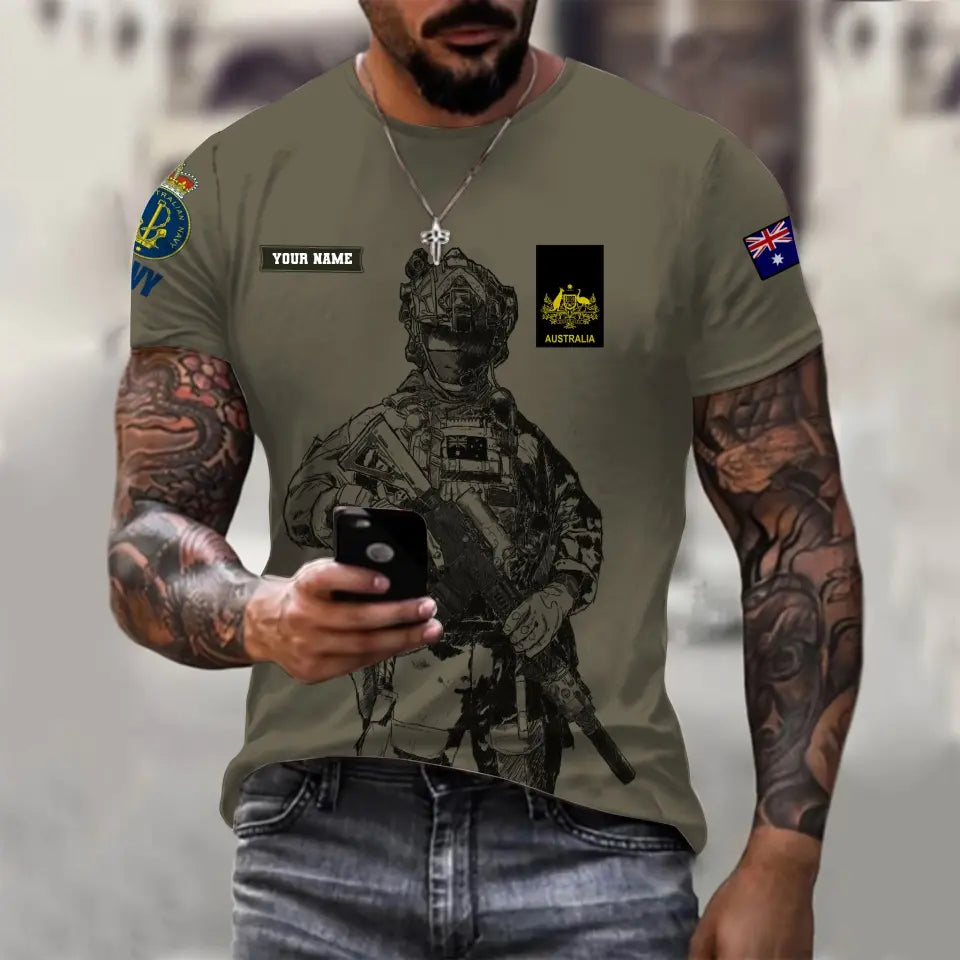 Personalisiertes T-Shirt mit australischem Soldaten-/Veteranen-Tarnmuster mit Namen und Rang, 3D-Druck – 17042401QA