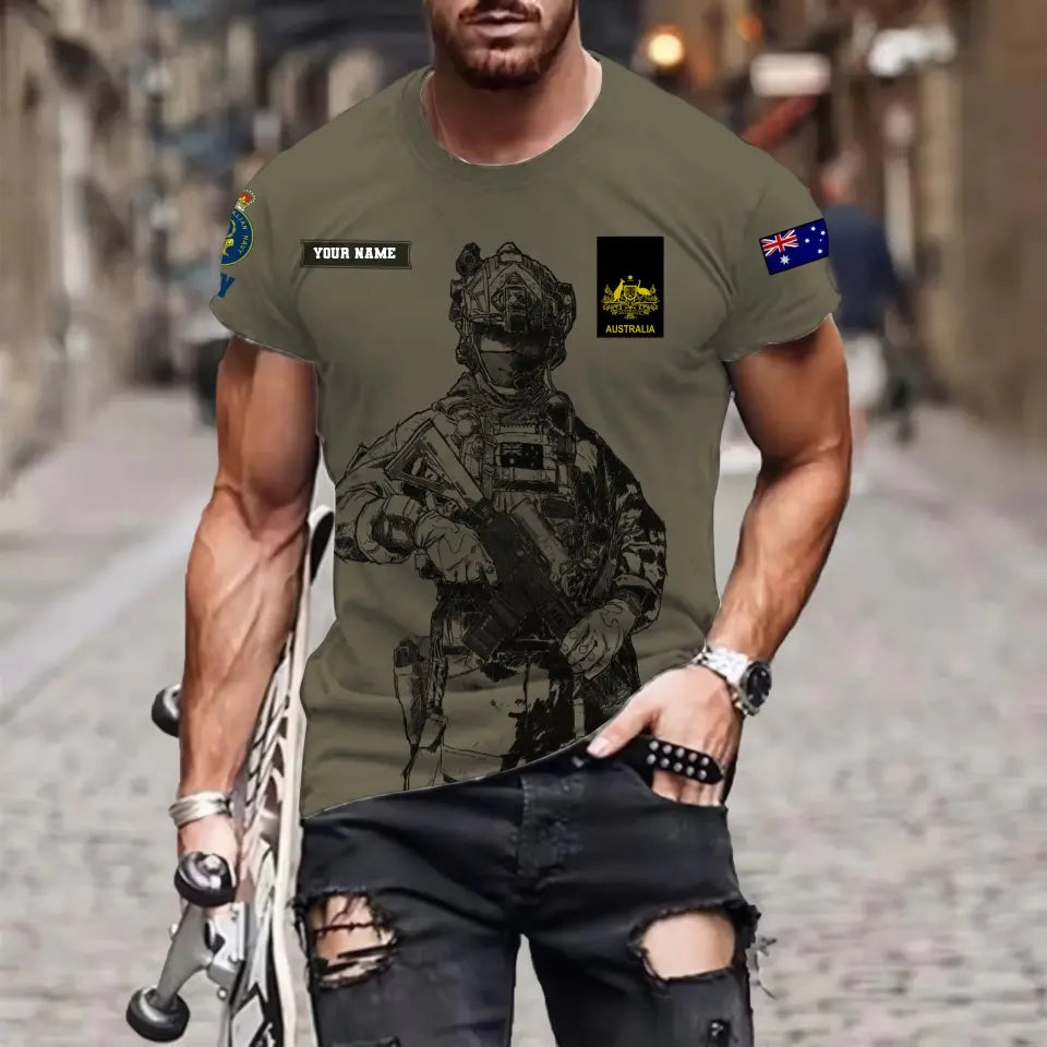 Personalized Australia Soldier/ Veteran Camo With Name And Rank T-shirt 3D Printed  - 17042401QA