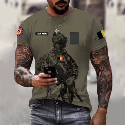 T-shirt personnalisé avec camouflage soldat/vétéran belge avec nom et grade imprimé en 3D - 17042401QA