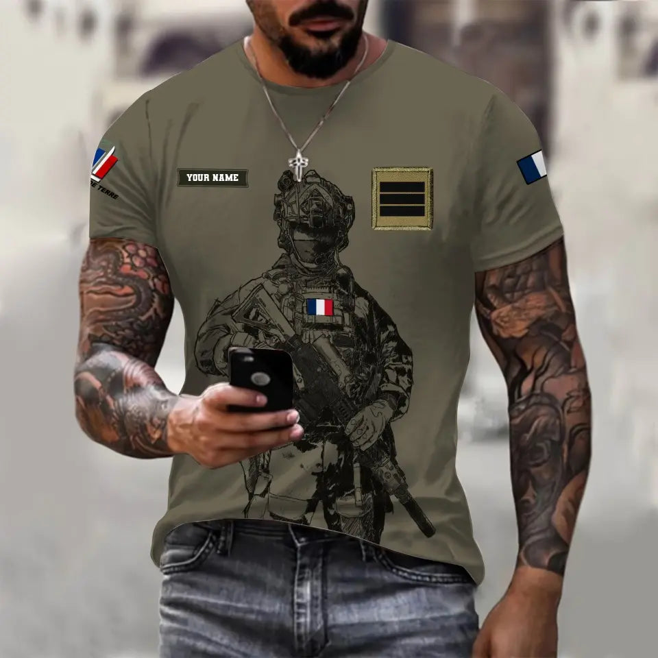 Personalized France Soldier/ Veteran Camo With Name And Rank T-shirt 3D Printed  - 17042401QA