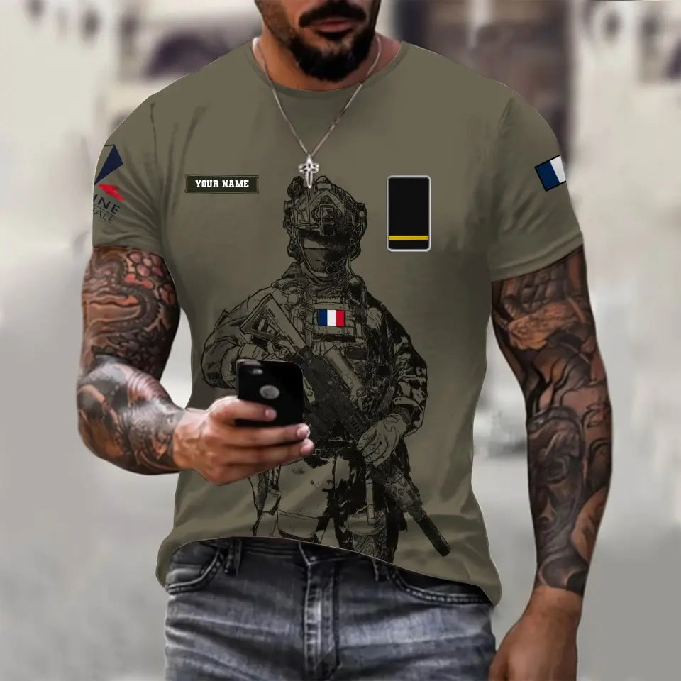 Personalized France Soldier/ Veteran Camo With Name And Rank T-shirt 3D Printed  - 17042401QA