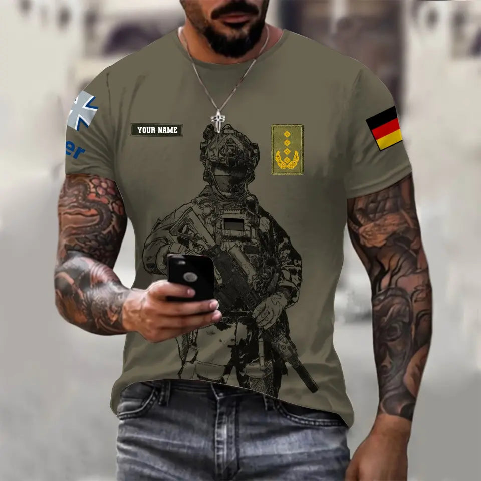 Personalisiertes T-Shirt mit Camouflage-Muster für deutsche Soldaten/Veteranen mit Namen und Rang, 3D-Druck – 17042401QA