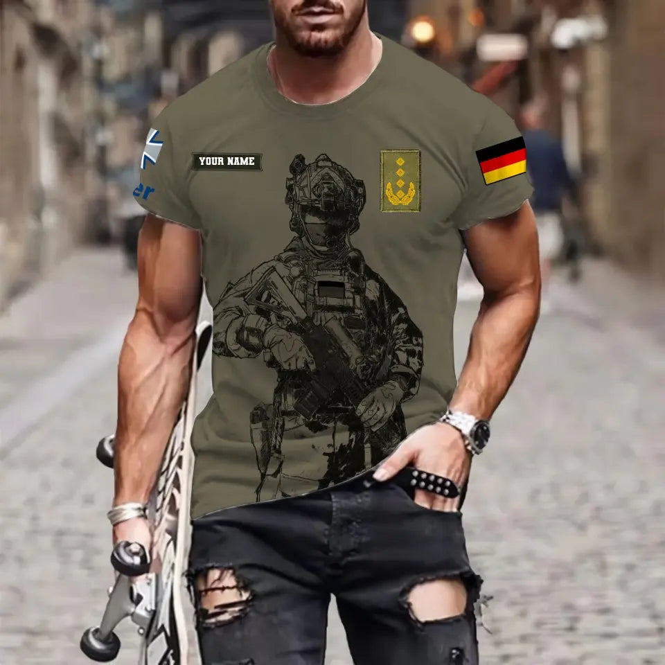 T-shirt personnalisé avec camouflage soldat/vétéran allemand avec nom et grade imprimé en 3D - 17042401QA