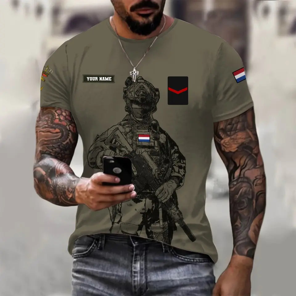 Personalisiertes T-Shirt mit Camouflage-Muster für niederländische Soldaten/Veteranen mit Namen und Rang, 3D-Druck – 17042401QA