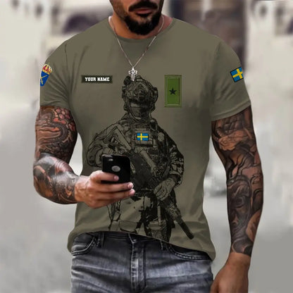 T-shirt personnalisé avec camouflage soldat/vétéran suédois avec nom et grade imprimé en 3D - 17042401QA