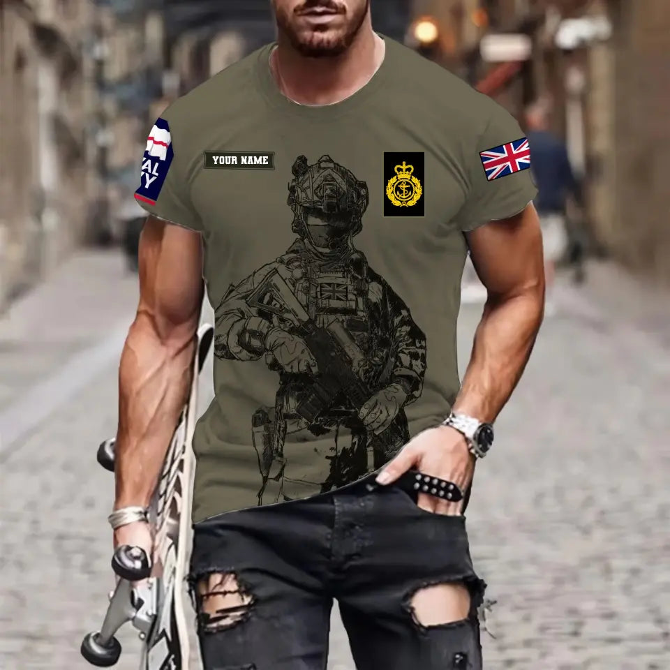 Personalisiertes T-Shirt mit britischem Soldaten-/Veteranen-Tarnmuster und Namen und Rang, 3D-Druck – 17042401QA