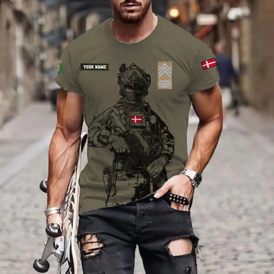 Personalized Denmark Soldier/ Veteran Camo With Name And Rank T-shirt 3D Printed - 17042401QA