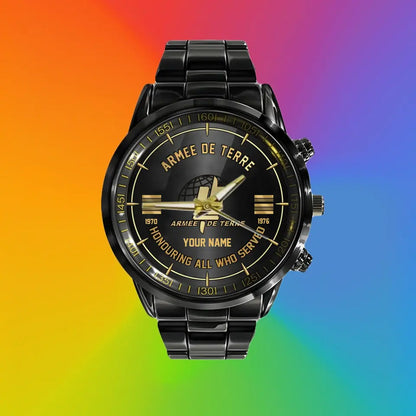 Personalized France Soldier/ Veteran With Name, Rank and Year Black Stainless Steel Watch - 26042401QA - Gold Version