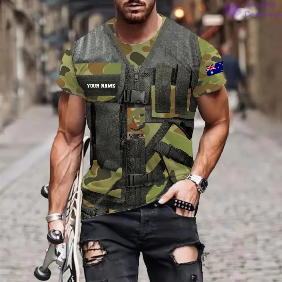 T-shirt personnalisé avec camouflage soldat/vétéran australien avec nom et grade imprimé en 3D - 22042401QA