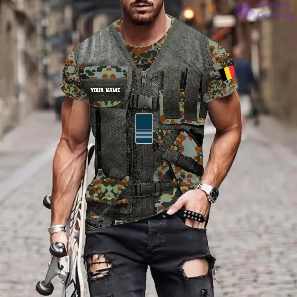 Personalisiertes T-Shirt mit belgischem Soldaten-/Veteranen-Tarnmuster mit Namen und Rang, 3D-Druck – 22042401QA