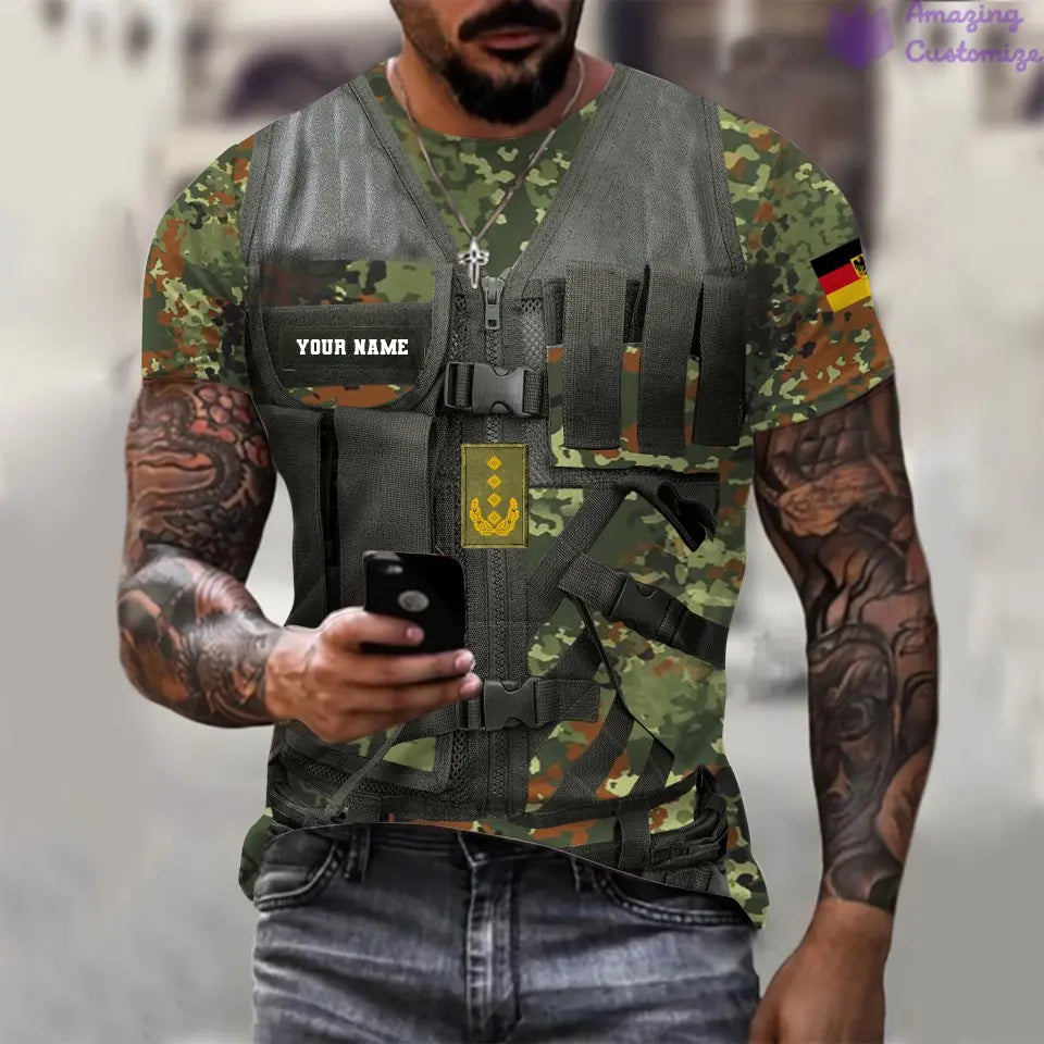 T-shirt personnalisé avec camouflage soldat/vétéran allemand avec nom et grade imprimé en 3D - 22042401QA