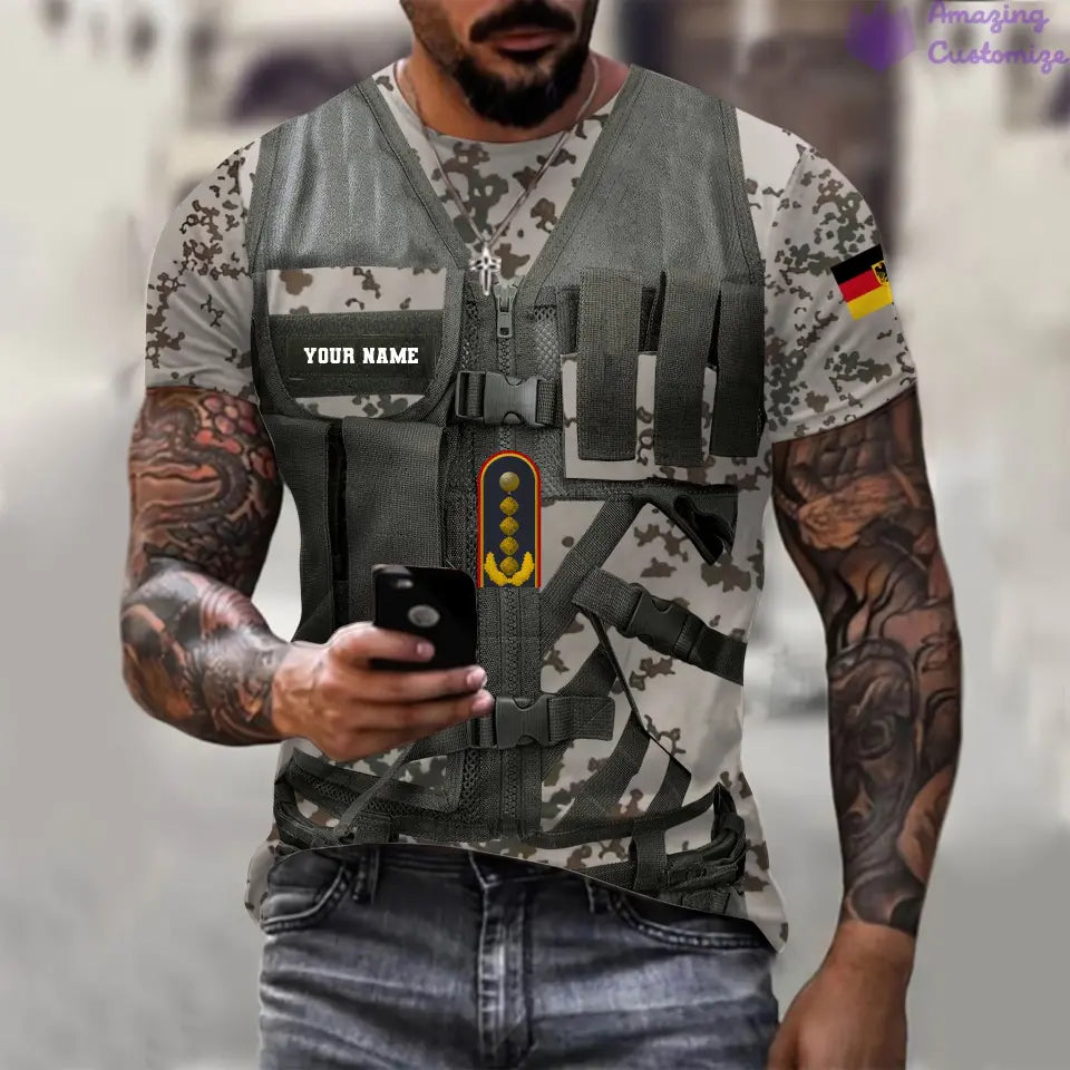 T-shirt personnalisé avec camouflage soldat/vétéran allemand avec nom et grade imprimé en 3D - 22042401QA