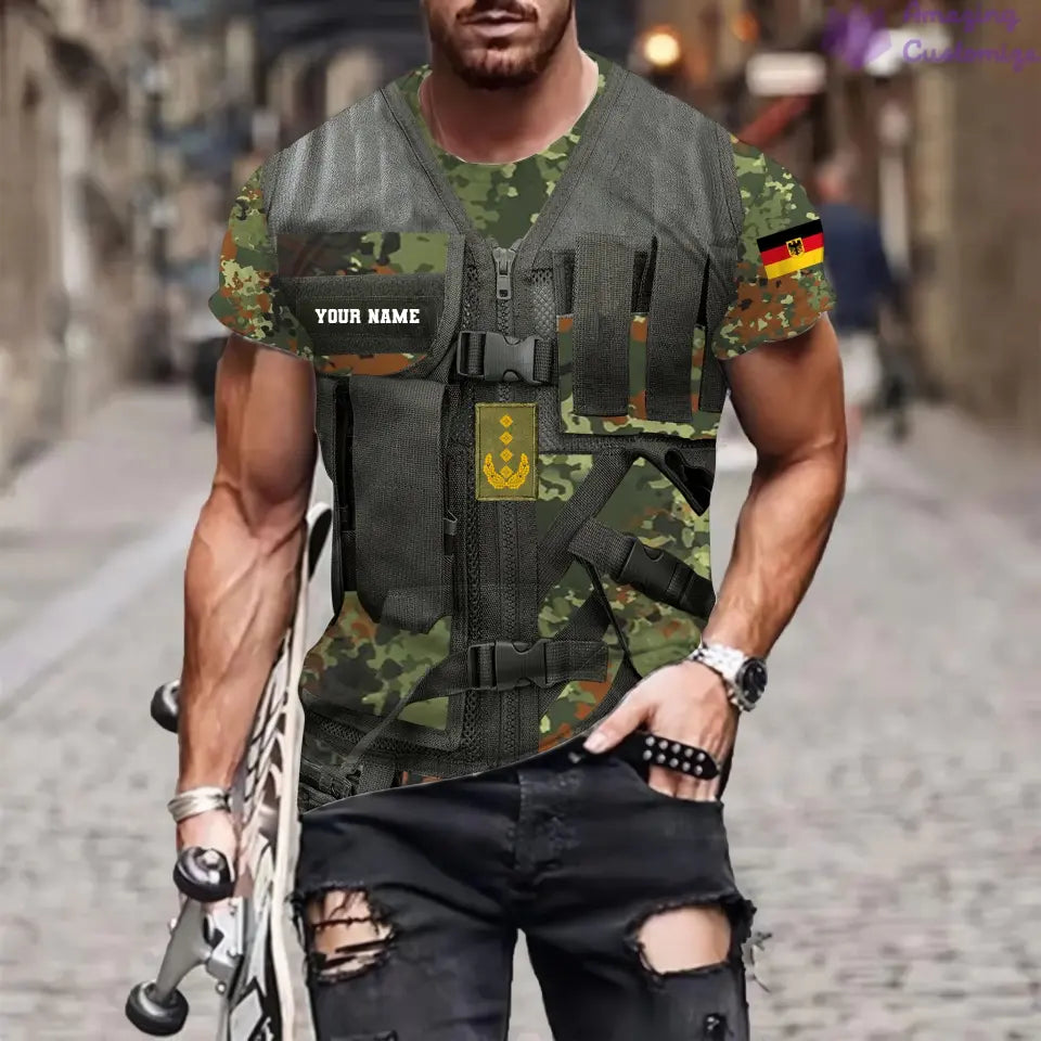 T-shirt personnalisé avec camouflage soldat/vétéran allemand avec nom et grade imprimé en 3D - 22042401QA