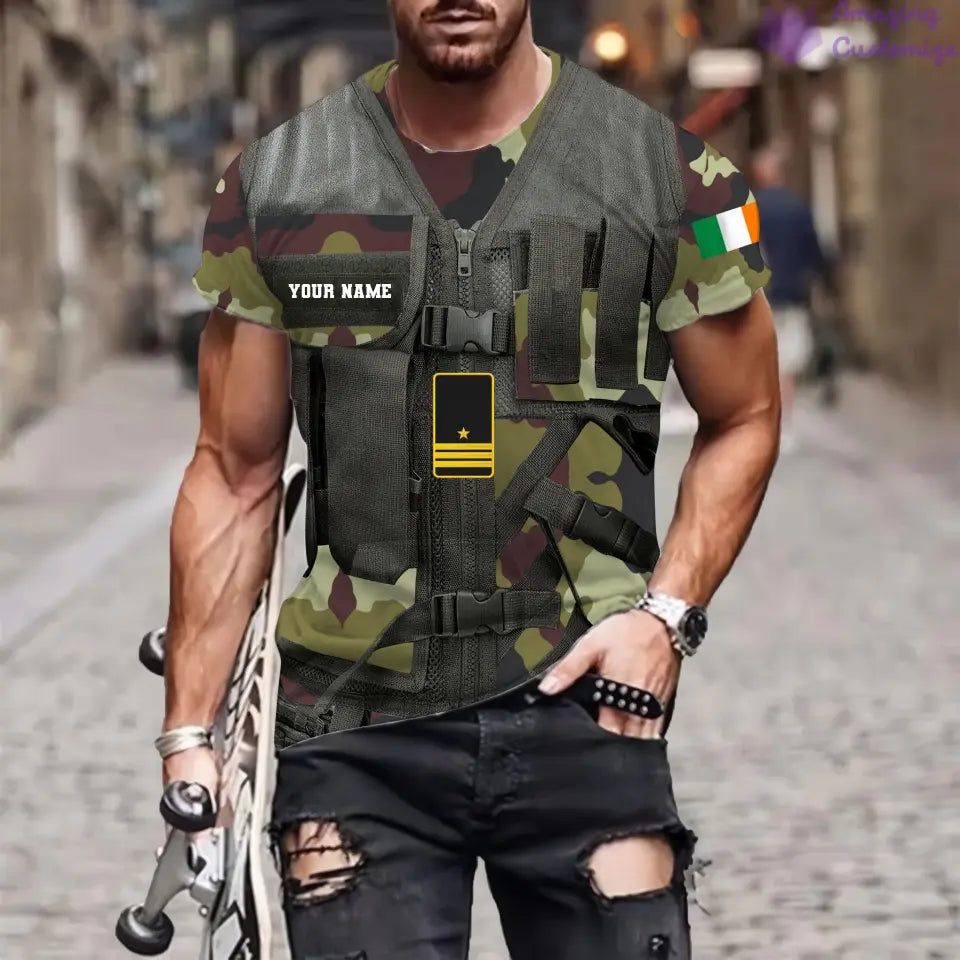 Personalized Ireland Soldier/ Veteran Camo With Name And Rank T-shirt 3D Printed  - 22042401QA