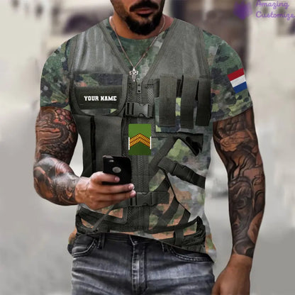 T-shirt personnalisé avec camouflage soldat/vétéran des Pays-Bas avec nom et grade imprimé en 3D - 22042401QA