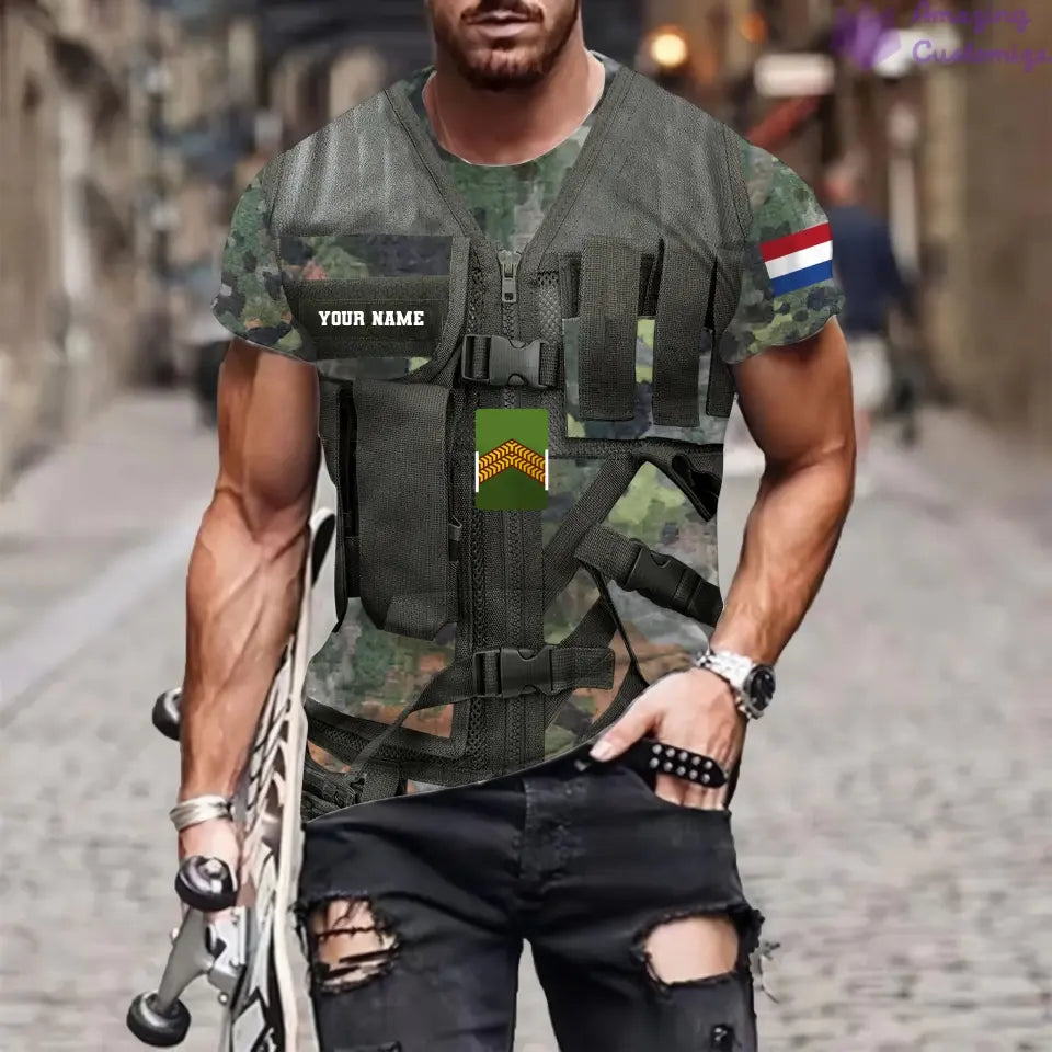 T-shirt personnalisé avec camouflage soldat/vétéran des Pays-Bas avec nom et grade imprimé en 3D - 22042401QA