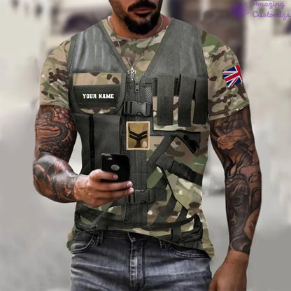 T-shirt personnalisé avec camouflage soldat/vétéran britannique avec nom et grade imprimé en 3D - 22042401QA