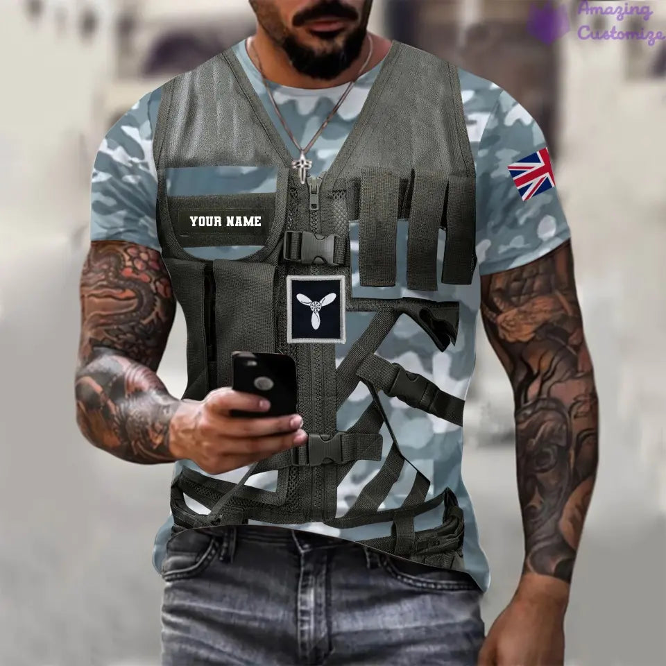 Personalisiertes T-Shirt mit Camouflage-Muster für britische Soldaten/Veteranen mit Namen und Rang, 3D-Druck – 22042401QA