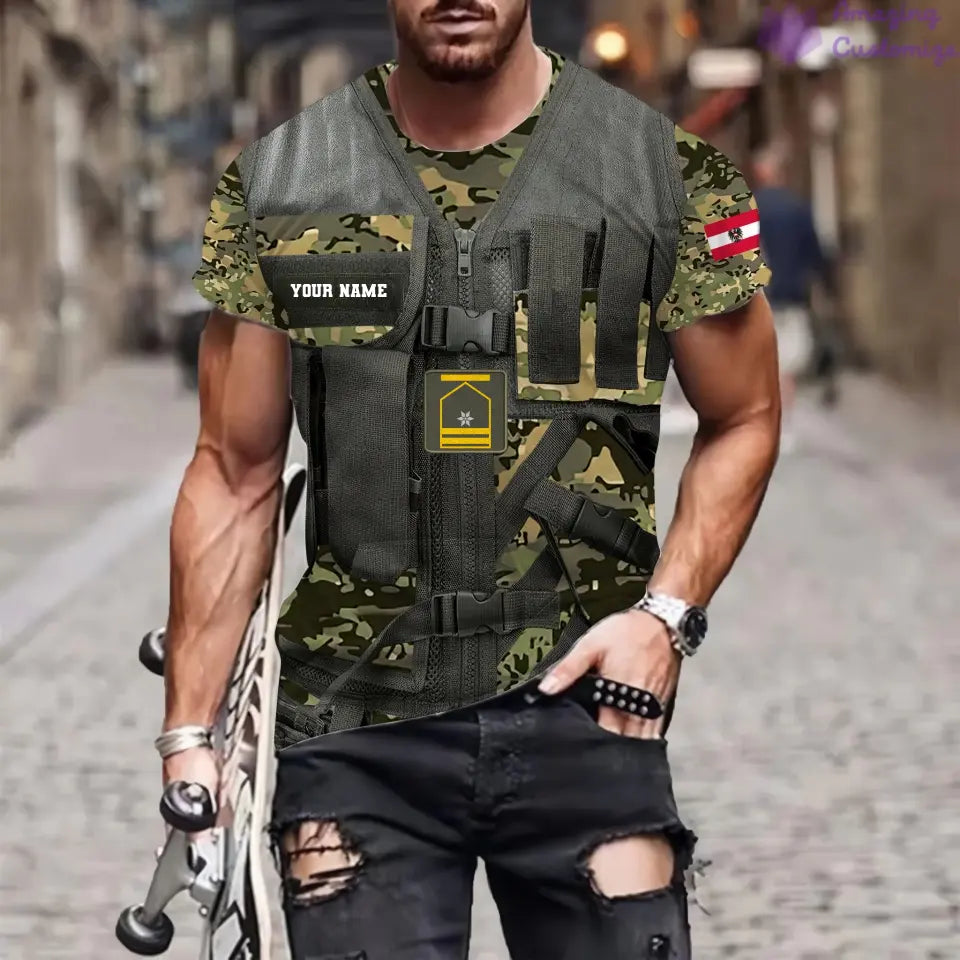 Personalized Austria Soldier/ Veteran Camo With Name And Rank T-shirt 3D Printed - 22042401QA