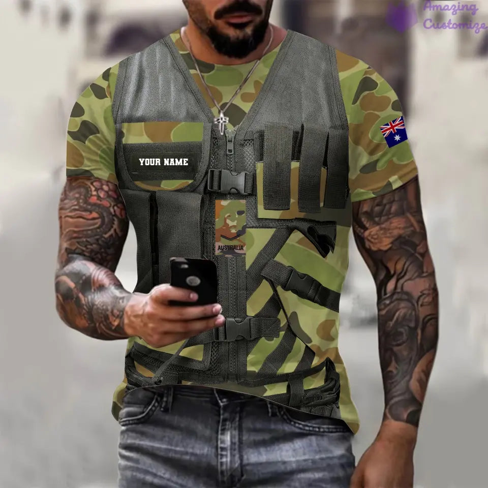 T-shirt personnalisé avec camouflage soldat/vétéran australien avec nom et grade imprimé en 3D - 22042401QA