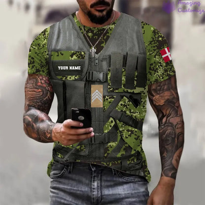 T-shirt personnalisé avec camouflage soldat/vétéran du Danemark avec nom et grade imprimé en 3D - 22042401QA