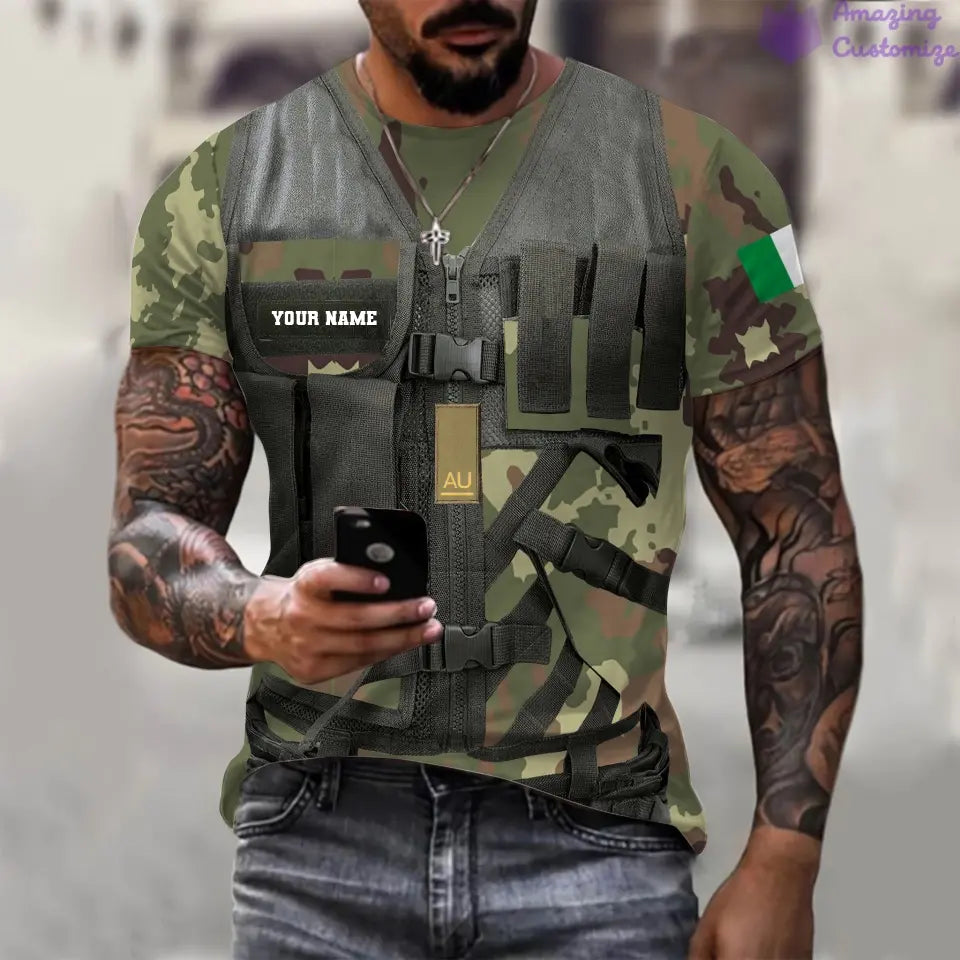 Personalisiertes T-Shirt mit Camouflage-Muster für italienische Soldaten/Veteranen mit Namen und Rang, 3D-Druck – 22042401QA