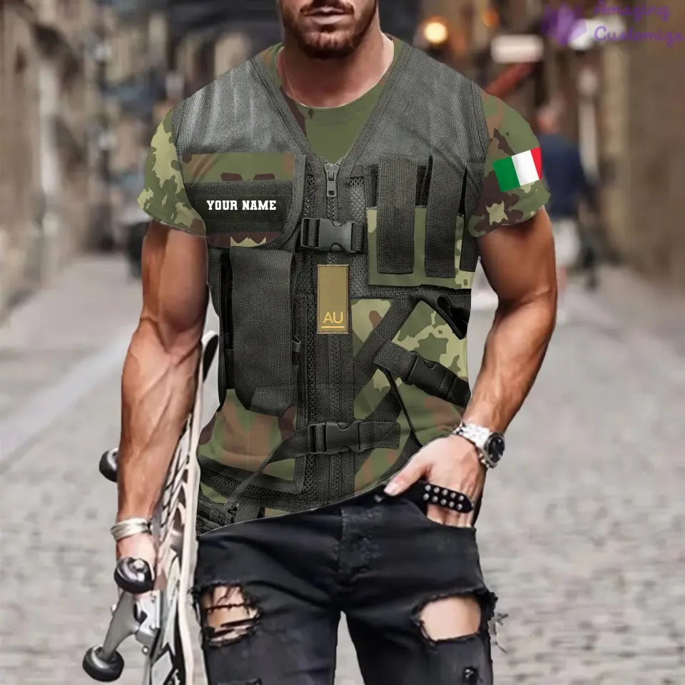 Personalized Italy Soldier/ Veteran Camo With Name And Rank T-shirt 3D Printed - 22042401QA