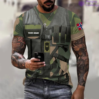 T-shirt personnalisé avec camouflage soldat/vétéran norvégien avec nom et grade imprimé en 3D - 22042401QA