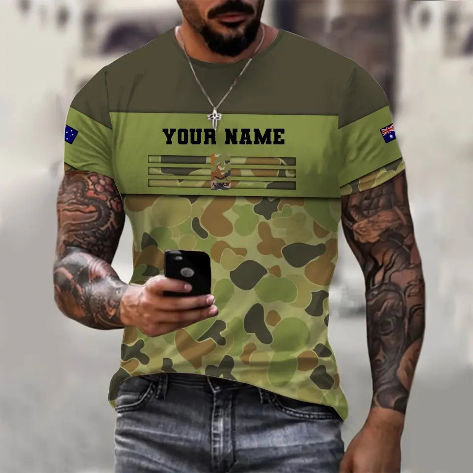 Personalized Australia Soldier/ Veteran Camo With Name And Rank T-shirt 3D Printed  - 1112230001QA