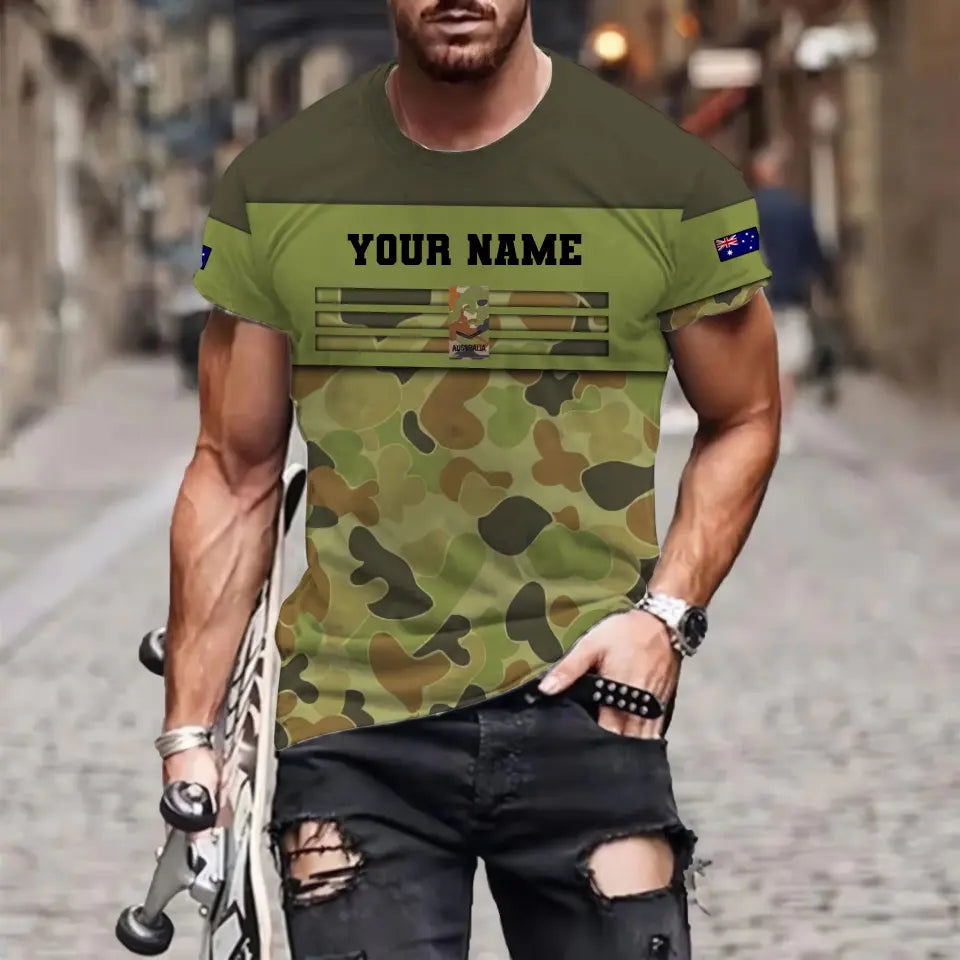 T-shirt personnalisé avec camouflage soldat/vétéran australien avec nom et grade imprimé en 3D - 1112230001QA