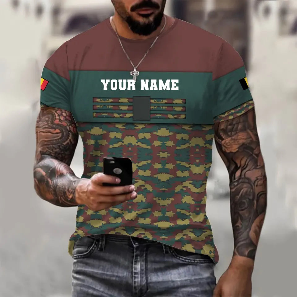 Personalized Belgium Soldier/ Veteran Camo With Name And Rank T-shirt 3D Printed  - 1201240001QA