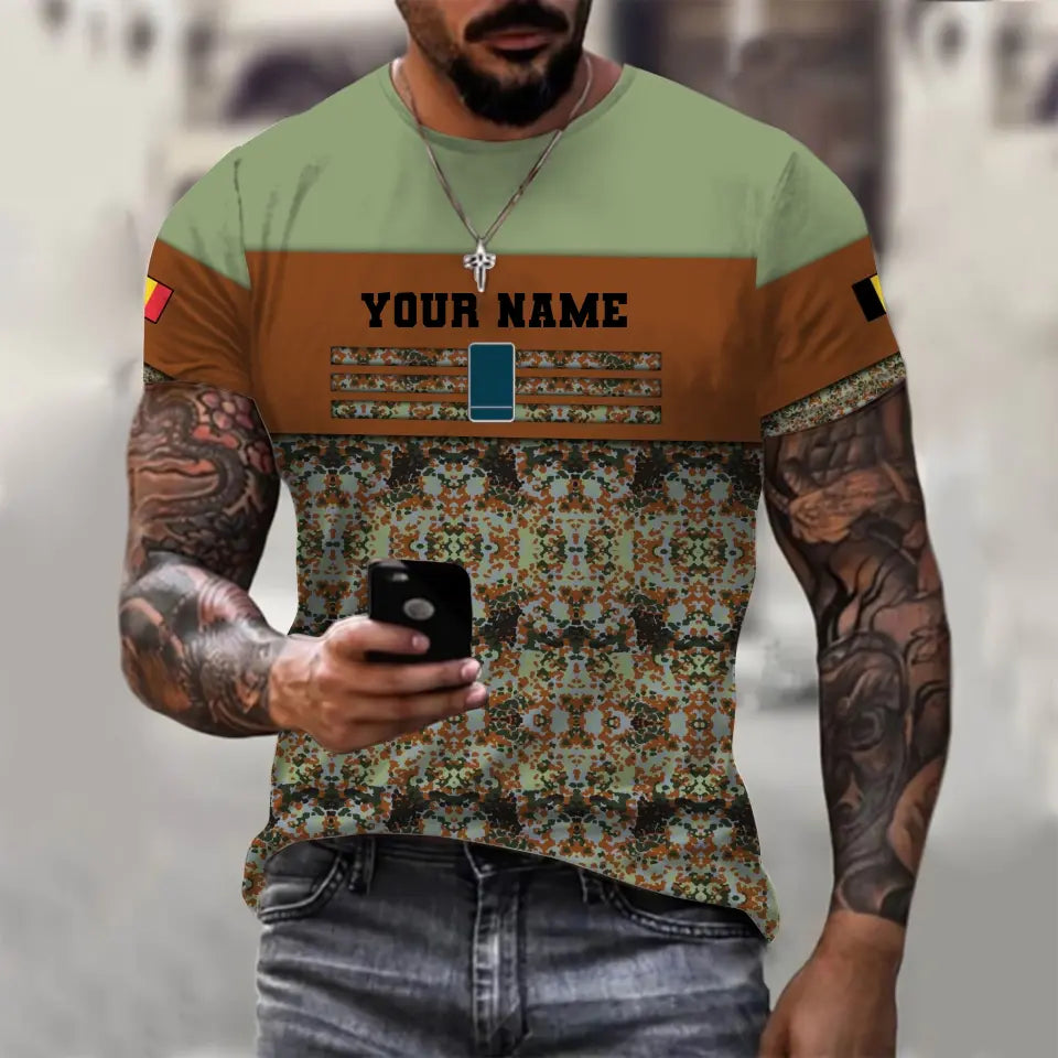 T-shirt personnalisé avec camouflage soldat/vétéran belge avec nom et grade imprimé en 3D - 1201240001QA