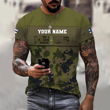 T-shirt personnalisé avec camouflage soldat/vétéran finlandais avec nom et grade imprimé en 3D - 1201240001QA