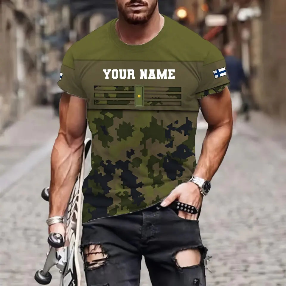 T-shirt personnalisé avec camouflage soldat/vétéran finlandais avec nom et grade imprimé en 3D - 1201240001QA