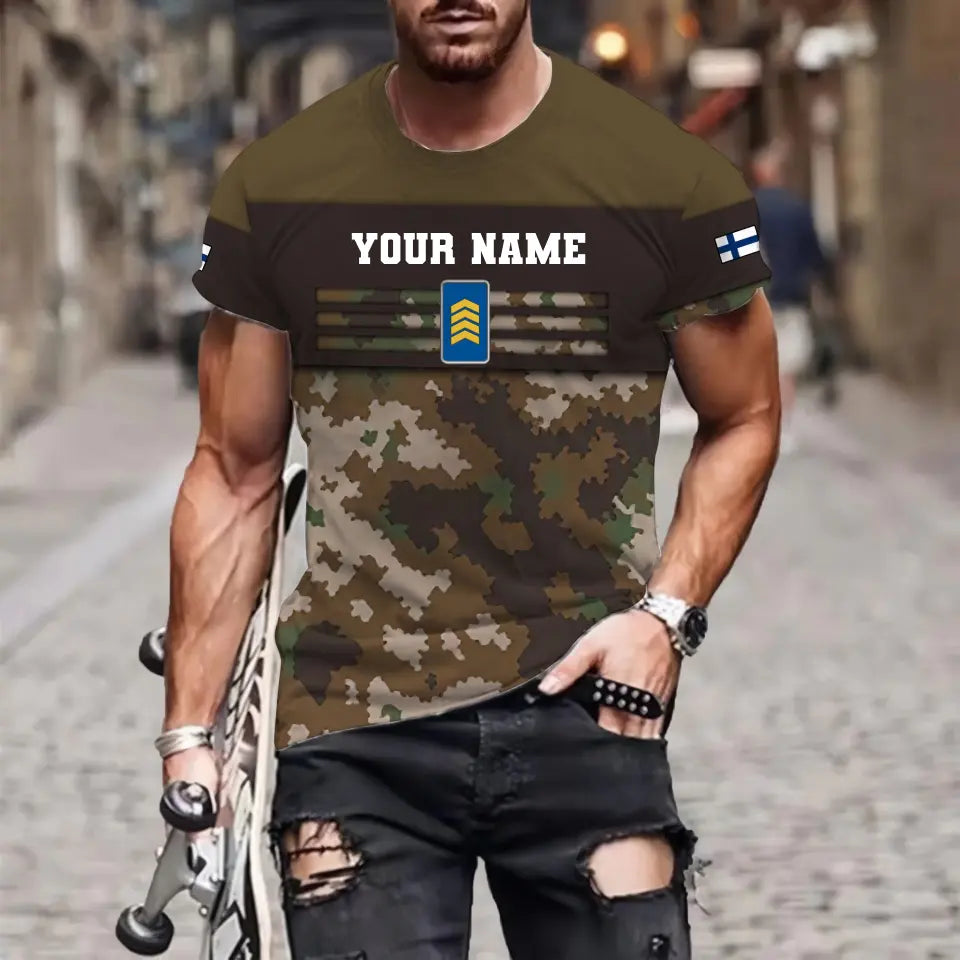 Personalized Finland Soldier/ Veteran Camo With Name And Rank T-shirt 3D Printed  - 1201240001QA