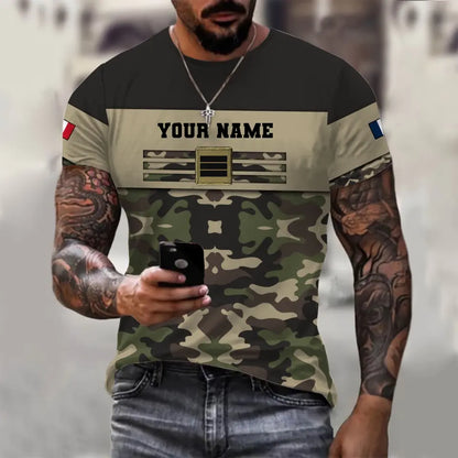 Personalized France Soldier/ Veteran Camo With Name And Rank T-shirt 3D Printed  - 1112230001QA