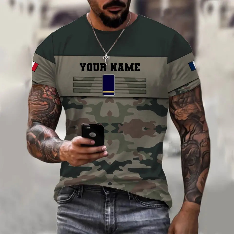 T-shirt personnalisé avec camouflage soldat/vétéran de la France avec nom et grade imprimé en 3D - 1112230001QA