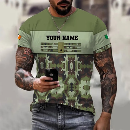 T-shirt personnalisé avec camouflage soldat/vétéran irlandais avec nom et grade imprimé en 3D - 1201240001QA