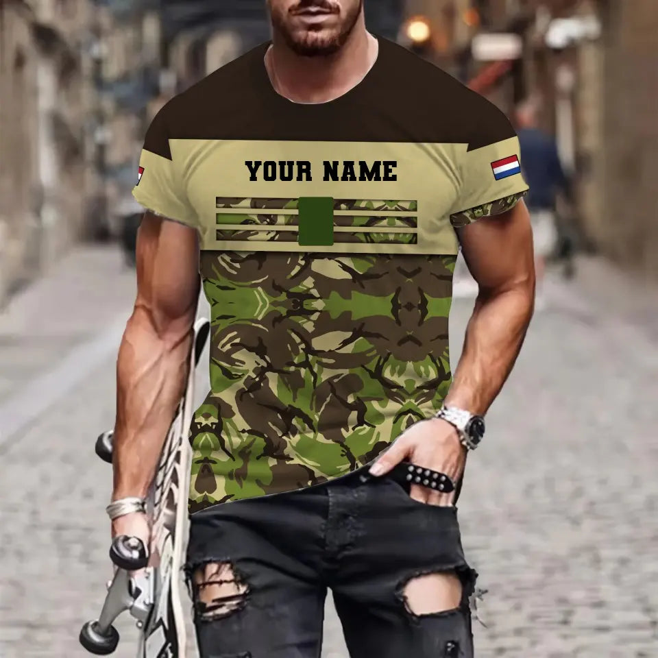 T-shirt personnalisé avec camouflage soldat/vétéran des Pays-Bas avec nom et grade imprimé en 3D - 1201240001QA