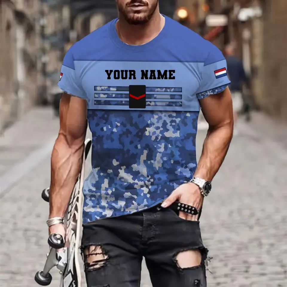 T-shirt personnalisé avec camouflage soldat/vétéran des Pays-Bas avec nom et grade imprimé en 3D - 1201240001QA