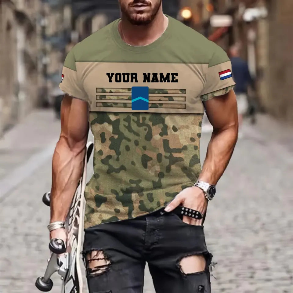 T-shirt personnalisé avec camouflage soldat/vétéran des Pays-Bas avec nom et grade imprimé en 3D - 1201240001QA