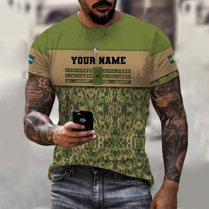 Personalisiertes T-Shirt mit schwedischem Soldaten-/Veteranen-Tarnmuster mit Namen und Rang, 3D-Druck – 1201240001QA