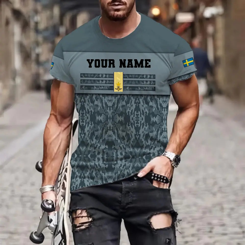 Personalized Sweden Soldier/ Veteran Camo With Name And Rank T-shirt 3D Printed  -   1201240001QA