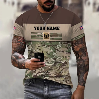 Personalized UK Soldier/ Veteran Camo With Name And Rank T-shirt 3D Printed  -   1112230001QA