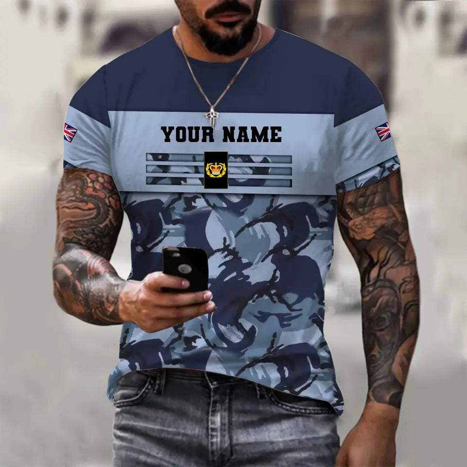 Personalisiertes T-Shirt mit Camouflage-Muster für britische Soldaten/Veteranen mit Namen und Rang, 3D-Druck – 1112230001QA