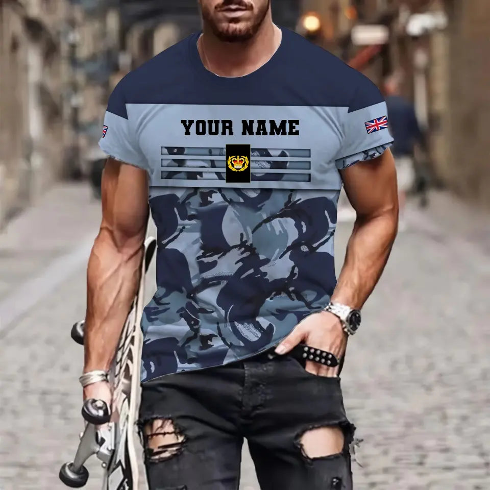 Personalisiertes T-Shirt mit Camouflage-Muster für britische Soldaten/Veteranen mit Namen und Rang, 3D-Druck – 1112230001QA