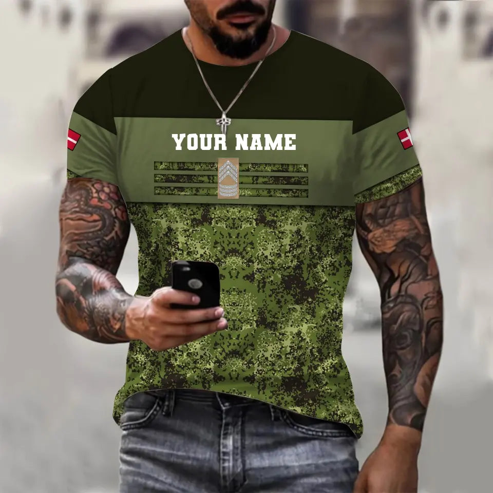 T-shirt personnalisé avec camouflage soldat/vétéran du Danemark avec nom et grade imprimé en 3D - 1201240001QA