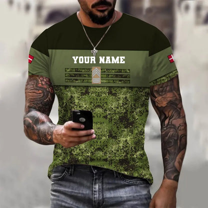 Personalisiertes T-Shirt mit dänischem Soldaten-/Veteranen-Tarnmuster mit Namen und Rang, 3D-Druck – 1201240001QA