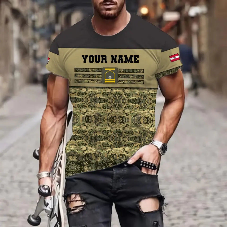 Personalisiertes Österreichisches Soldaten/Veteranen-Tarn-T-Shirt mit Namen und Rang, 3D-Druck – 1201240001QA