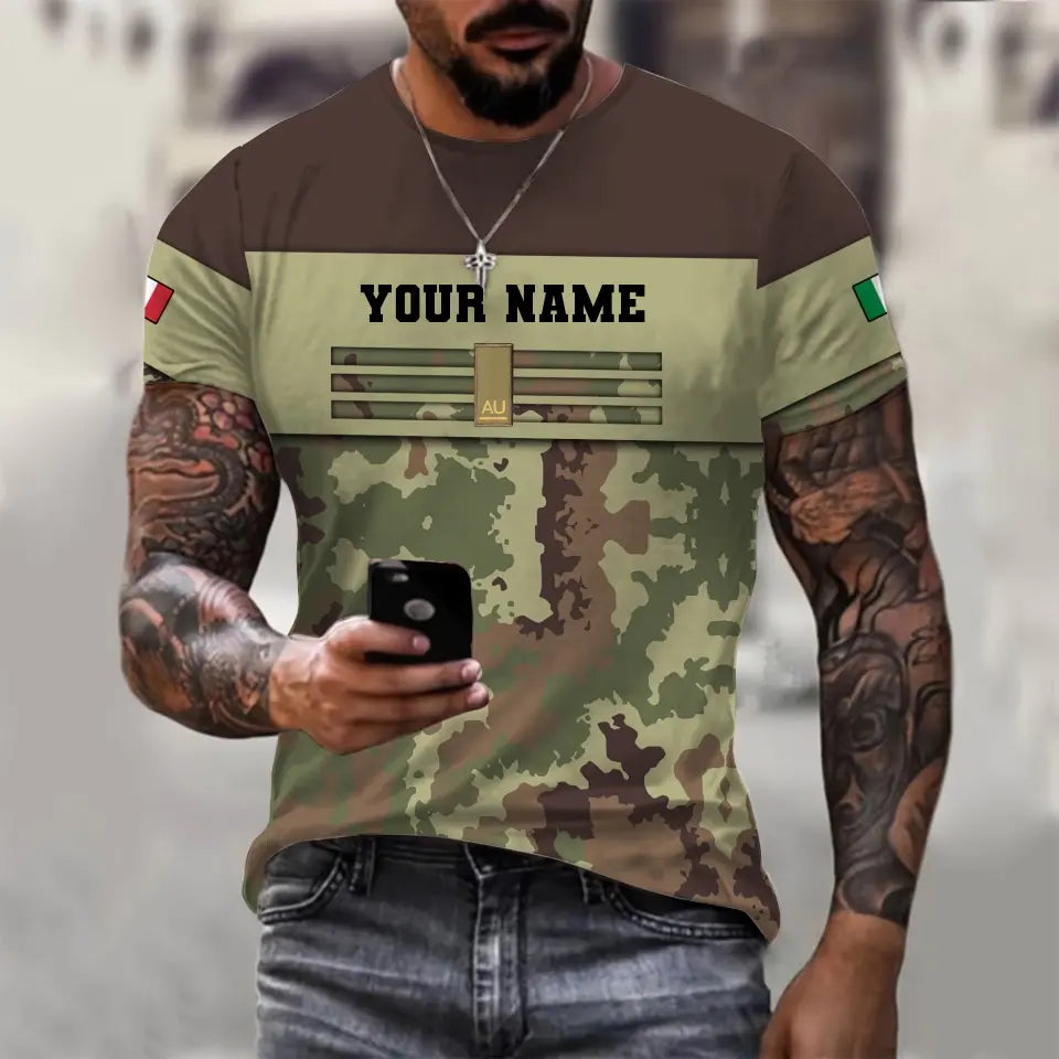 T-shirt personnalisé avec camouflage soldat/vétéran italien avec nom et grade imprimé en 3D - 1112230001QA